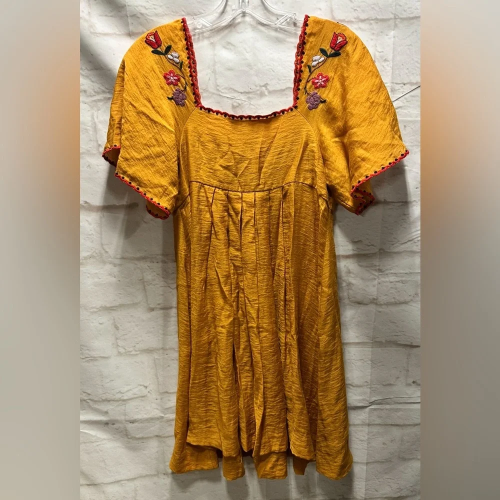 Madewell Embroidered‎ Square Neck Dress Mustard Yellow XS